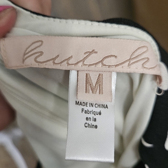 Anthropologie HUTCH Flounced Shoulder-Tie Midi Dress Black/white. Size Med - Picture 2 of 16